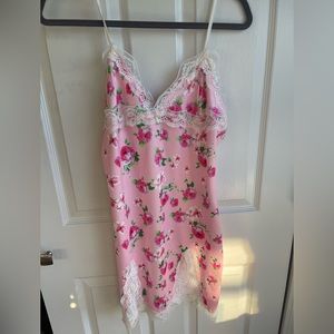 Pink slip dress with roses